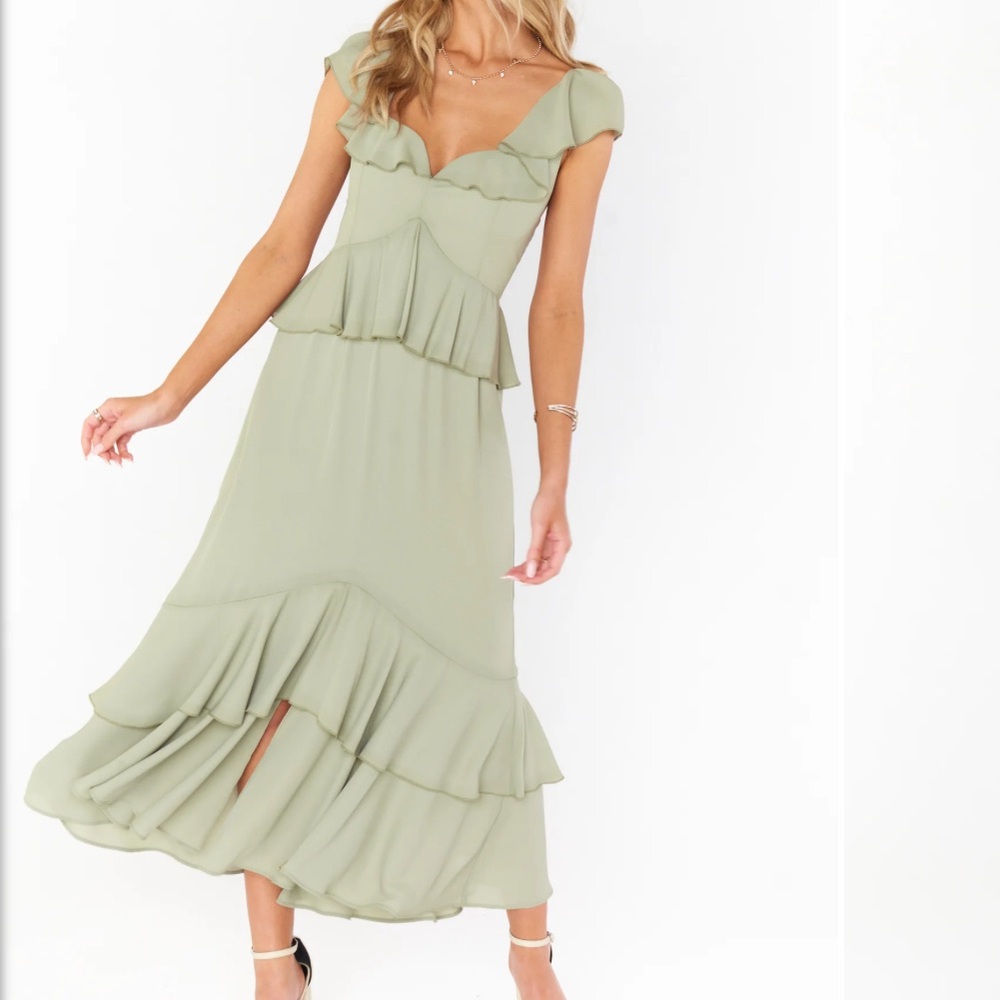 Show Me Your MuMu Moss Crisp Sage Green Midi Dress CL